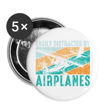 Easily Distracted By Airplanes Aviation Pilot - Buttons large 2.2''/56 mm (5-pack) - white - Front