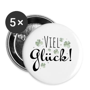 Viel Glück Glueck ! Kleeblätter - Buttons groß 56 mm (5er Pack) - Weiß - Vorne
