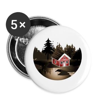 kleines schwedisches Haus am Waldrand in Sepia - Buttons groß 56 mm (5er Pack) - Weiß - Vorne