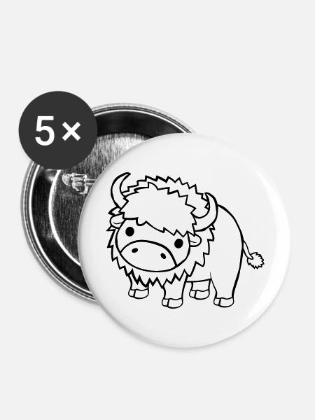 Großes süßes Bison - Buttons groß 56 mm (5er Pack) - Weiß