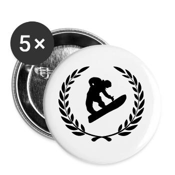 Sportpreis Lorbeerkranz Wintersport Snowboard - Buttons groß 56 mm (5er Pack) - Weiß - Vorne