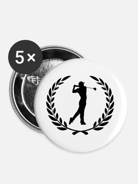 Sportpreis Lorbeerkranz Golf - Buttons groß 56 mm (5er Pack) - Weiß
