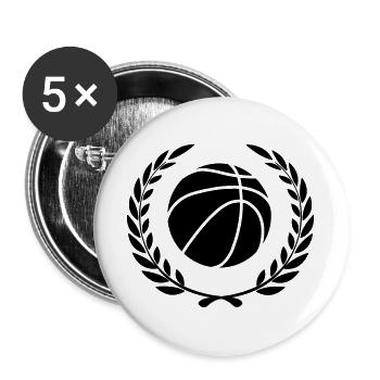 Sportpreis Lorbeerkranz Baketball 3 - Buttons groß 56 mm (5er Pack) - Weiß - Vorne