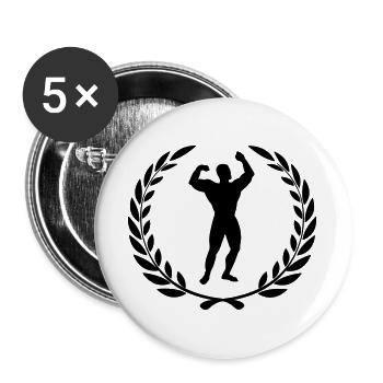 Sportpreis Lorbeerkranz Bodybuilding - Buttons groß 56 mm (5er Pack) - Weiß - Vorne