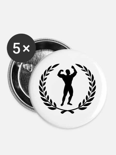 Sportpreis Lorbeerkranz Bodybuilding - Buttons groß 56 mm (5er Pack) - Weiß