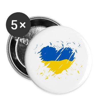 Ukraine Herz - Buttons groß 56 mm (5er Pack) - Weiß - Vorne