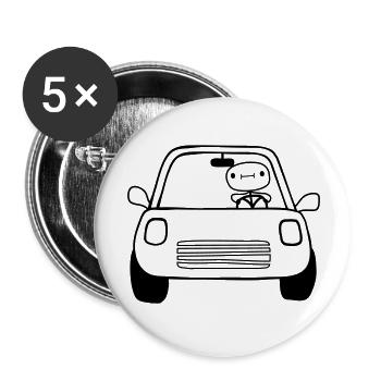 Car Driver Comic - Buttons large 2.2''/56 mm (5-pack) - white - Front