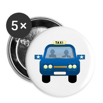 Blue Taxi Front Cartoon - Buttons large 2.2''/56 mm (5-pack) - white - Front