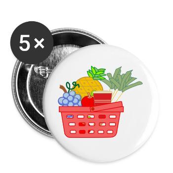 Panier avec fruits et légumes - Lot de 5 grands badges (56 mm) - blanc - Devant