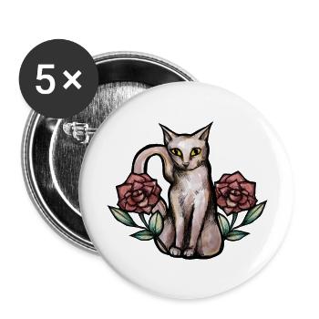 Vintage White Cat Roses - Buttons large 2.2''/56 mm (5-pack) - white - Front