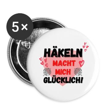 Häkeln macht mich glücklich! rosa Herz rot Herzen - Buttons groß 56 mm (5er Pack) - Weiß - Vorne