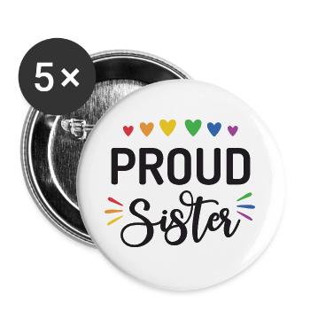 Stolze Schwester - Buttons groß 56 mm (5er Pack) - Weiß - Vorne