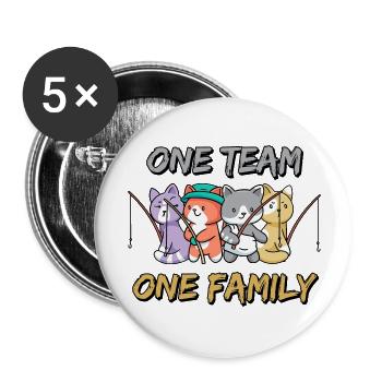 team family cat fishing dog sport funny party - Buttons large 2.2''/56 mm (5-pack) - white - Front