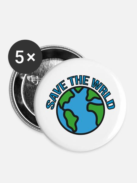 Save the WRLD - Buttons groß 56 mm (5er Pack) - Weiß