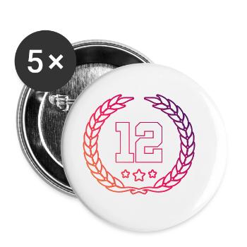 12 Zahl Kranz - Buttons groß 56 mm (5er Pack) - Weiß - Vorne