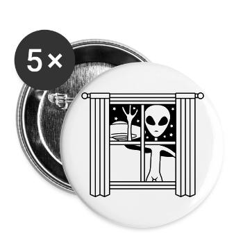 Alien Ufo Fenster nachts - Buttons groß 56 mm (5er Pack) - Weiß - Vorne