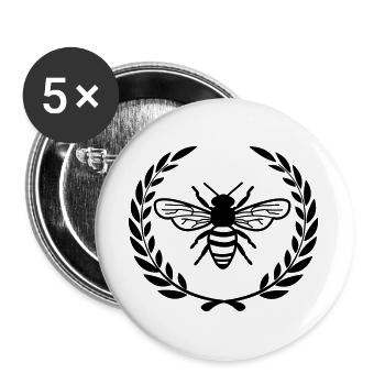 Abeille en couronne de laurier - Lot de 5 grands badges (56 mm) - blanc - Devant