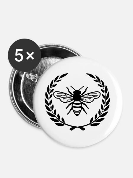 Biene im Lorbeerkranz - Buttons groß 56 mm (5er Pack) - Weiß