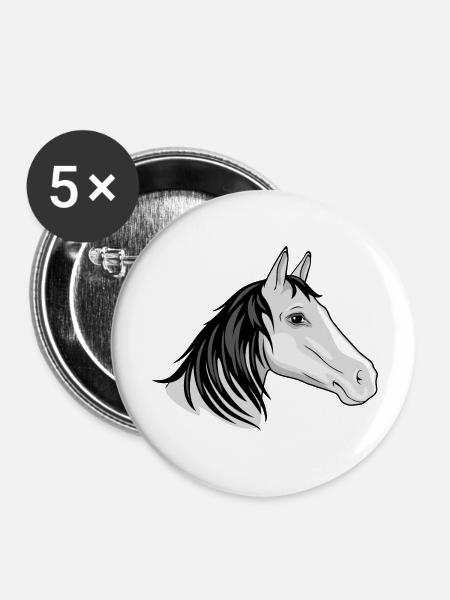 Pferdekopf - Buttons groß 56 mm (5er Pack) - Weiß