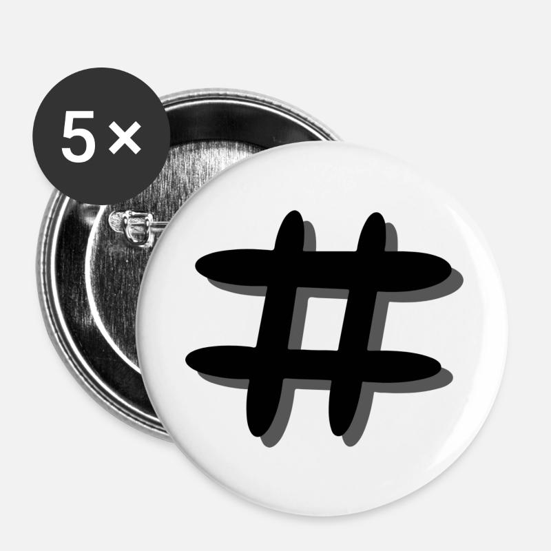 Hashtag - Buttons large 2.2''/56 mm (5-pack) - white