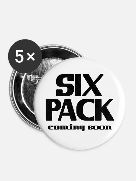 Six Pack Coming Soon 18 - Buttons groß 56 mm (5er Pack) - Weiß