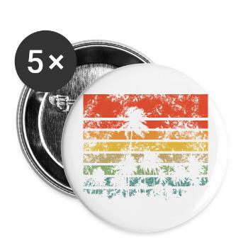 Palmen Retro Sonnenuntergang - Buttons groß 56 mm (5er Pack) - Weiß - Vorne