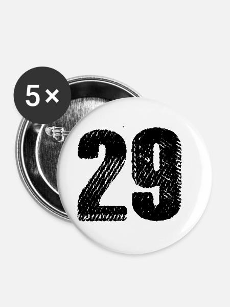 29 Zahl Trikot - Buttons groß 56 mm (5er Pack) - Weiß