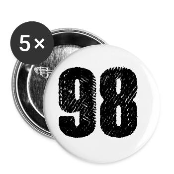 98 Zahl Trikot - Buttons groß 56 mm (5er Pack) - Weiß - Vorne