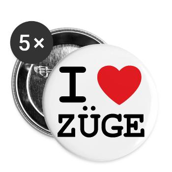 Ich liebe Züge - I Love Trains - Buttons groß 56 mm (5er Pack) - Weiß - Vorne
