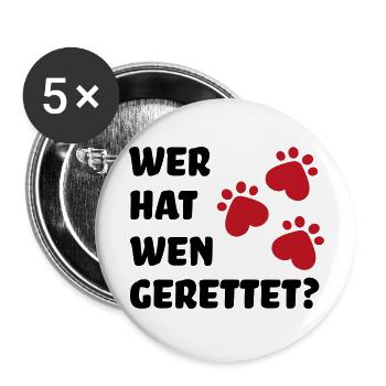 Tierschutz Hund - Buttons groß 56 mm (5er Pack) - Weiß - Vorne