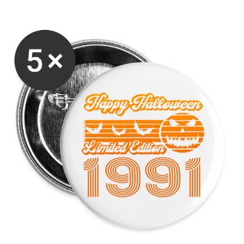 Halloween Pumpkin Birthday Year of Construction 1991 Vintage - Buttons large 2.2''/56 mm (5-pack) - white - Front