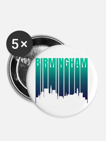 Birmingham Skyline Gradient - Buttons groß 56 mm (5er Pack) - Weiß
