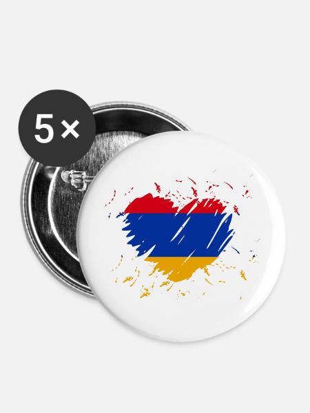 Armenien Herz - Buttons groß 56 mm (5er Pack) - Weiß