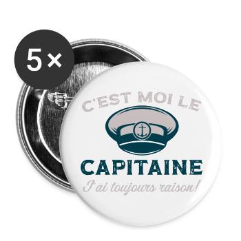 C'est moi le capitaine cadeau humour marin papa - Lot de 5 grands badges (56 mm) - blanc - Devant