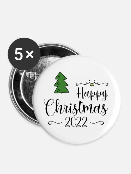 Happy Christmas 2022 - Buttons groß 56 mm (5er Pack) - Weiß