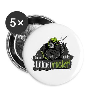 Der der mit den Hühnern Rockt. - Buttons groß 56 mm (5er Pack) - Weiß - Vorne