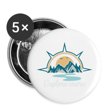 Entdecke mehr. explore more. wandern, erkunden, - Buttons groß 56 mm (5er Pack) - Weiß - Vorne