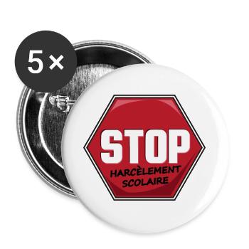 Stop Harcèlement Scolaire - Lot de 5 grands badges (56 mm) - blanc - Devant