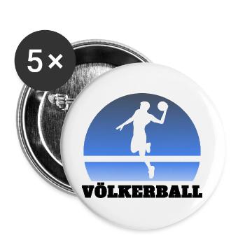 Völkerball Schriftzug mit Bild - Buttons groß 56 mm (5er Pack) - Weiß - Vorne