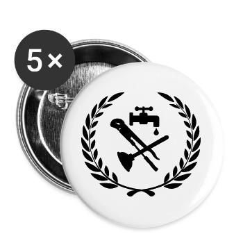 Tools for plumber in laurel wreath. - Buttons large 2.2''/56 mm (5-pack) - white - Front