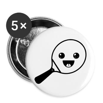 Tischtennis Schläger Tennis Schläger mit Gesicht - Buttons groß 56 mm (5er Pack) - Weiß - Vorne