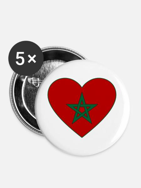 Marokko Flagge Herz - Buttons groß 56 mm (5er Pack) - Weiß
