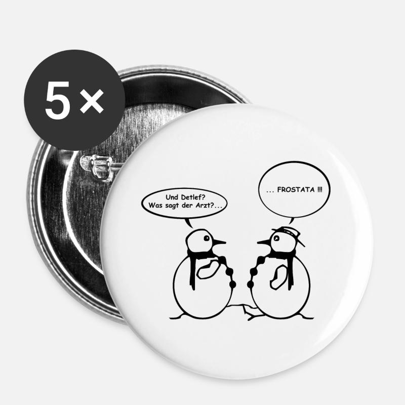 Schneemannwitz 03 - Buttons groß 56 mm (5er Pack) - Weiß