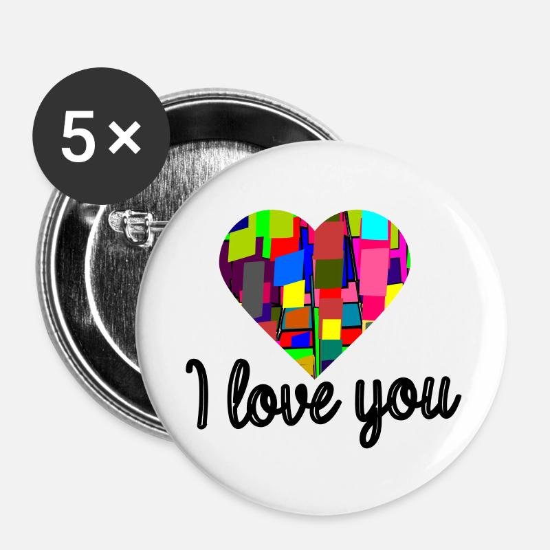 I Love you Heart - Buttons large 2.2''/56 mm (5-pack) - white