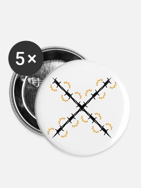 Elektrozaun Stacheldrahtkreuz - Buttons groß 56 mm (5er Pack) - Weiß