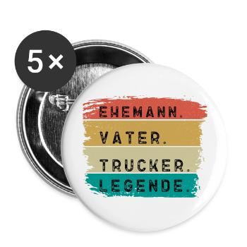 Ehemann Vater Trucker Legende - Buttons groß 56 mm (5er Pack) - Weiß - Vorne