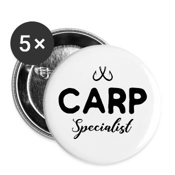 Carp Specialist - Angeln, Angler - Buttons groß 56 mm (5er Pack) - Weiß - Vorne