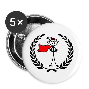 Heldin im Lorbeerkranz mit verschränkten Armen - Buttons groß 56 mm (5er Pack) - Weiß - Vorne