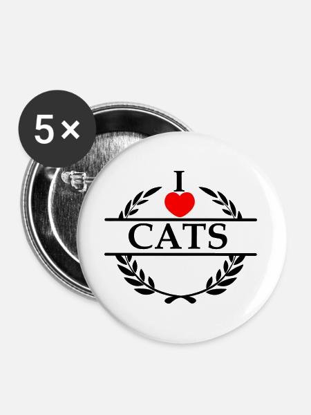 Ich liebe Katzen - Buttons groß 56 mm (5er Pack) - Weiß