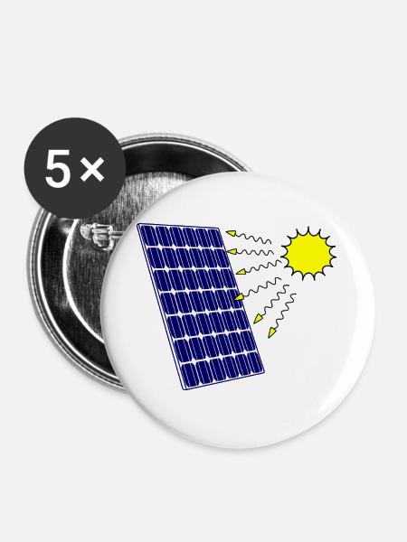 Solarpanel mit Sonneneinstrahlung und Sonne - Buttons groß 56 mm (5er Pack) - Weiß